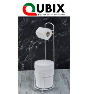 White Striped Round Bucket WC Paper Holder Set